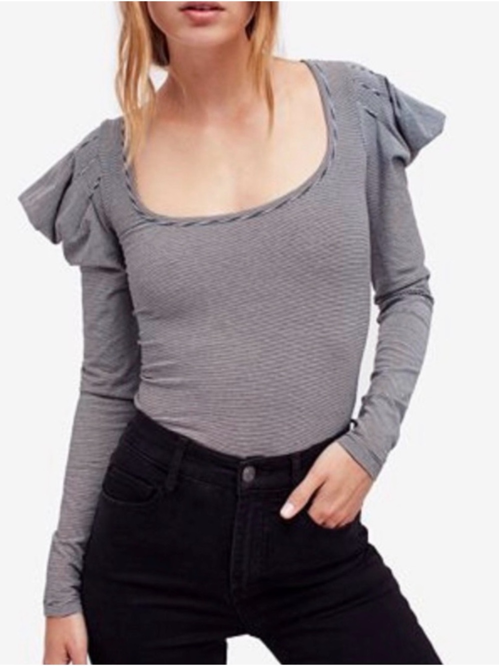 Free People | Penelope Puff Long Sleeve Fitted Tee Small